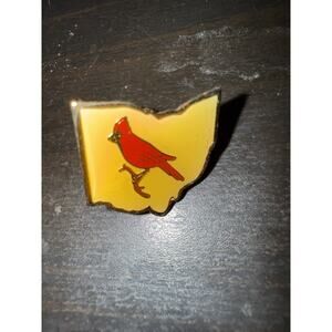 1970s Ohio State Shape Lapel Pin Red Cardinal Bird